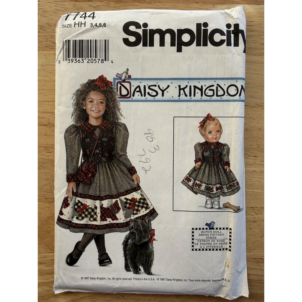 Simplicity Daisy Kingdom Pattern 7744 Child's Dress 3-6 + Purse & 17" Doll Dress
